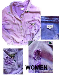 POL Women's Distressed Denim Shirt Size M