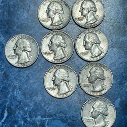 Lot Of 9 ‘62-‘64 D Mint Silver Quarters