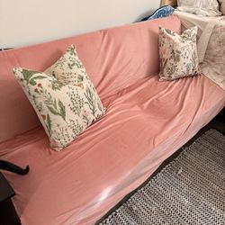 Grey Futon With Pink Cover 