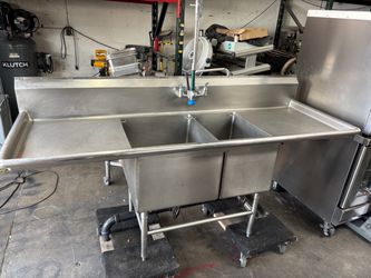 2 Compartment Stainless Steel Sink Heavy Duty coved Corners with Faucet Drains commercial restaurant kitchen nsf