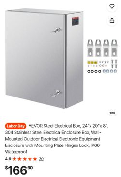 VEVOR 304 Stainless Steel Electrical Enclosure Box 24x20x8