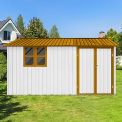 Metal garden sheds 10ftx12ft outdoor storage sheds white+yellow with window