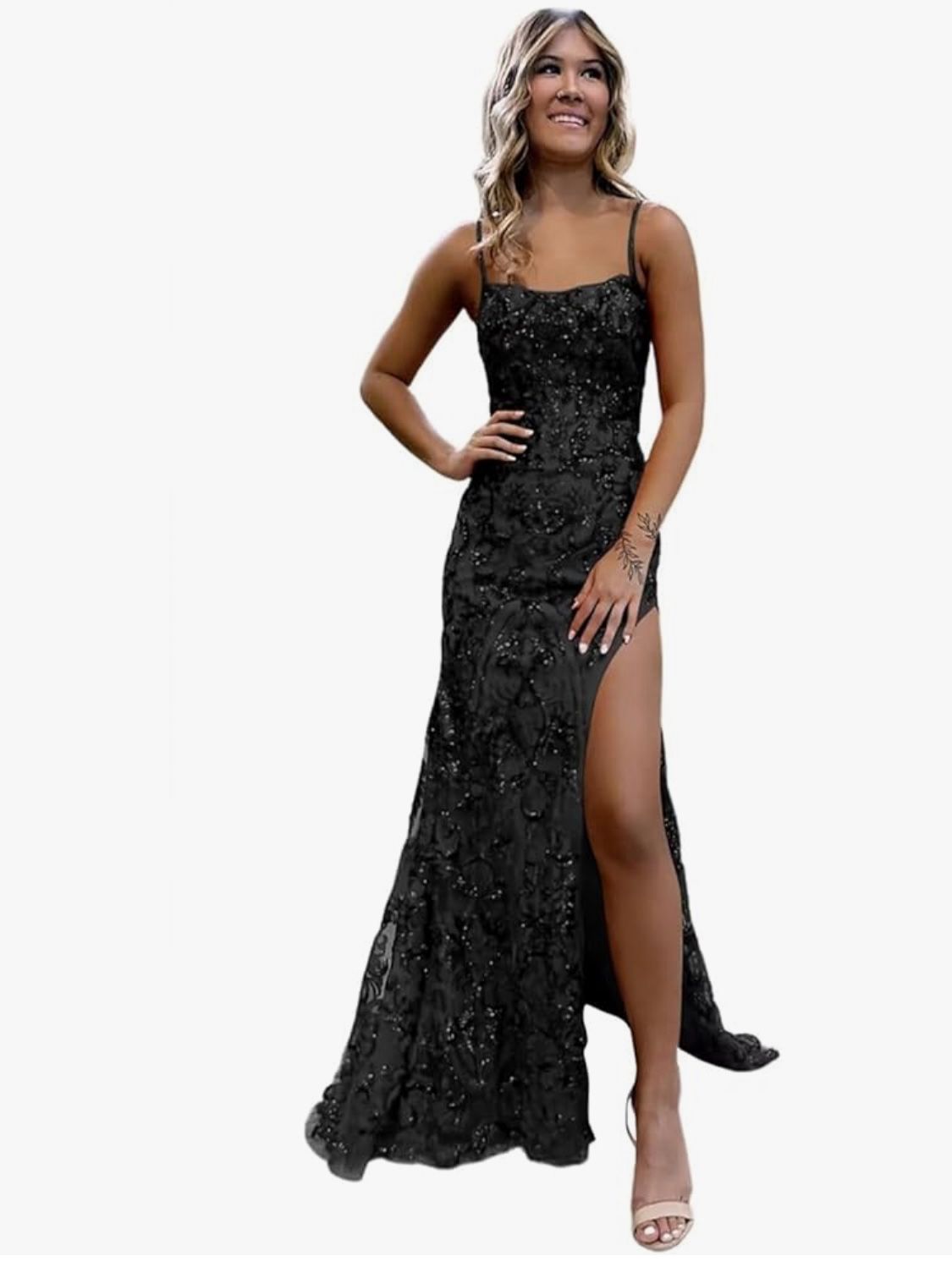 Long sequined mermaid dress with a side slit