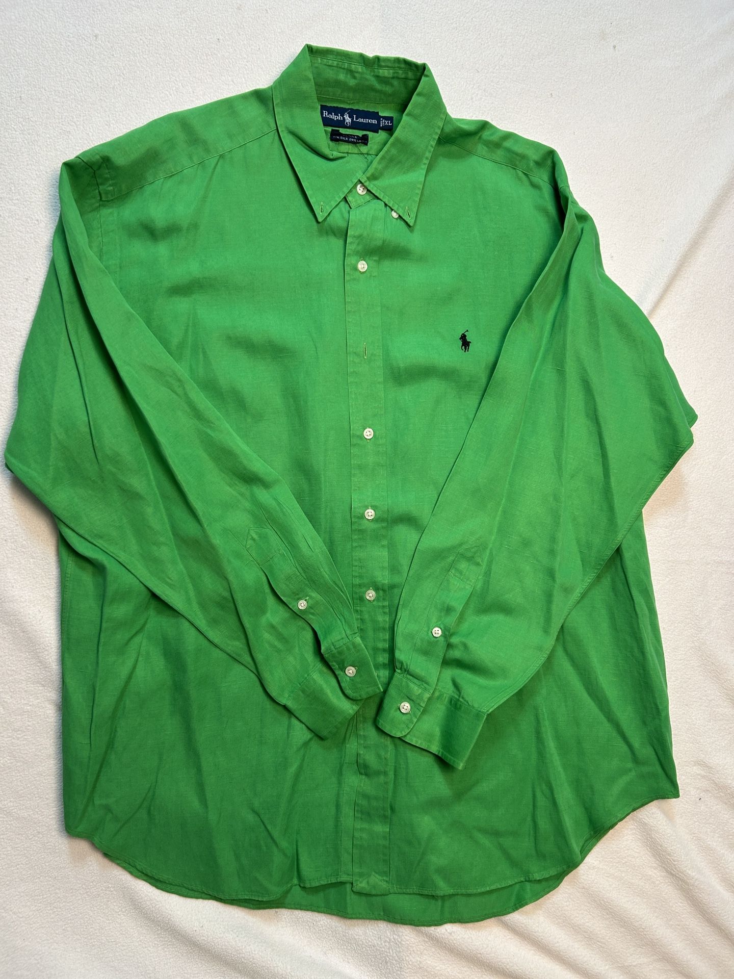 Ralph Lauren Polo Men's BLAKE* Long Sleeve Silk Linen Blend Green Shirt XL