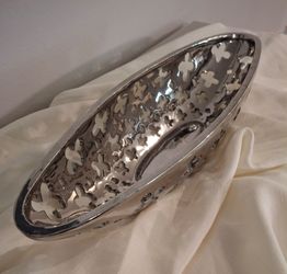 Silver Pierced Oval Decorative Bowl