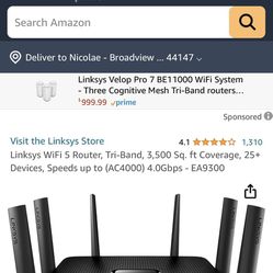 Linksys Router Wife 3 Band-3500 Sq Feet Coverage