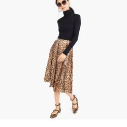 J CREW Pleated Leopard Print Midi Skirt 
