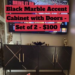 Black marble accent cabinets w/ doors