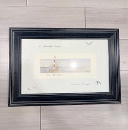 Vintage 1990s Jacqueline Penney BY THE SEA LIGHTHOUSE Framed Print