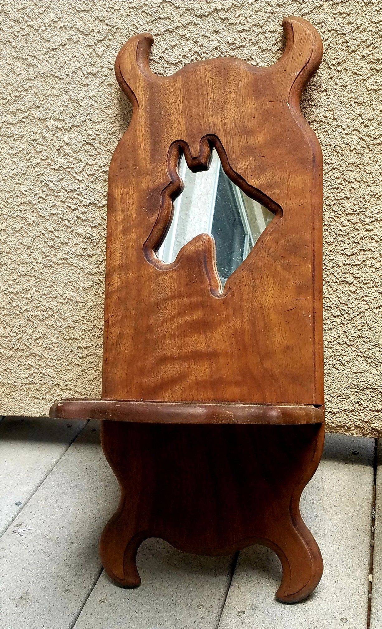 Vintage Solid Wood 2ft Horse Mirror Wall Shelf