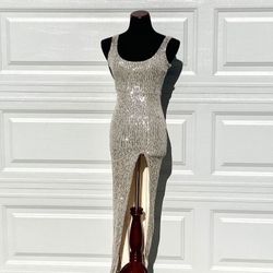 Silver Sequin Long Dress