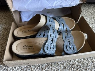 Women's Clarks, Laurieann Dusk Sandal  Blue Grey LEATHER
