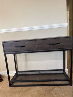 Modern Industrial Console Table with 2 Drawers & Metal Shelf