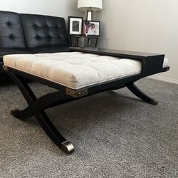 Black X-Base Tufted Ottoman / Bench with Tray