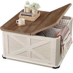 Farmhouse Coffee Table with Storage, Square Center Coffee Table for Living Room, with Hidden Compartment, Flip-Top Lids, Honey Brown and R