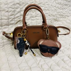 Steve Madden Brown Bthorne Nutshell Crossbody Satchel Bag with Teddy Bear Charms