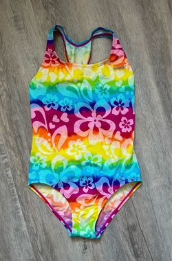 Girls Size 12 One-Piece Swimsuit - Vibrant Rainbow Floral Hawaiian Pattern - New w/out tags - never worn
