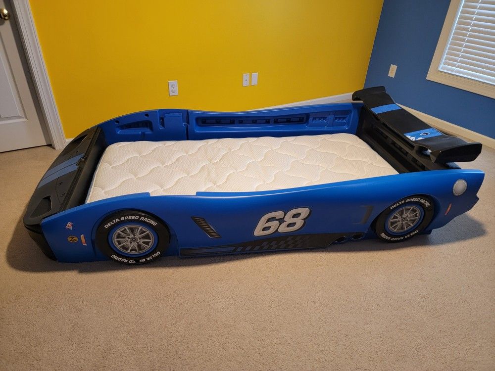 Delta Children's Turbo Race Car Twin Bed, Blue *Includes Mattress*