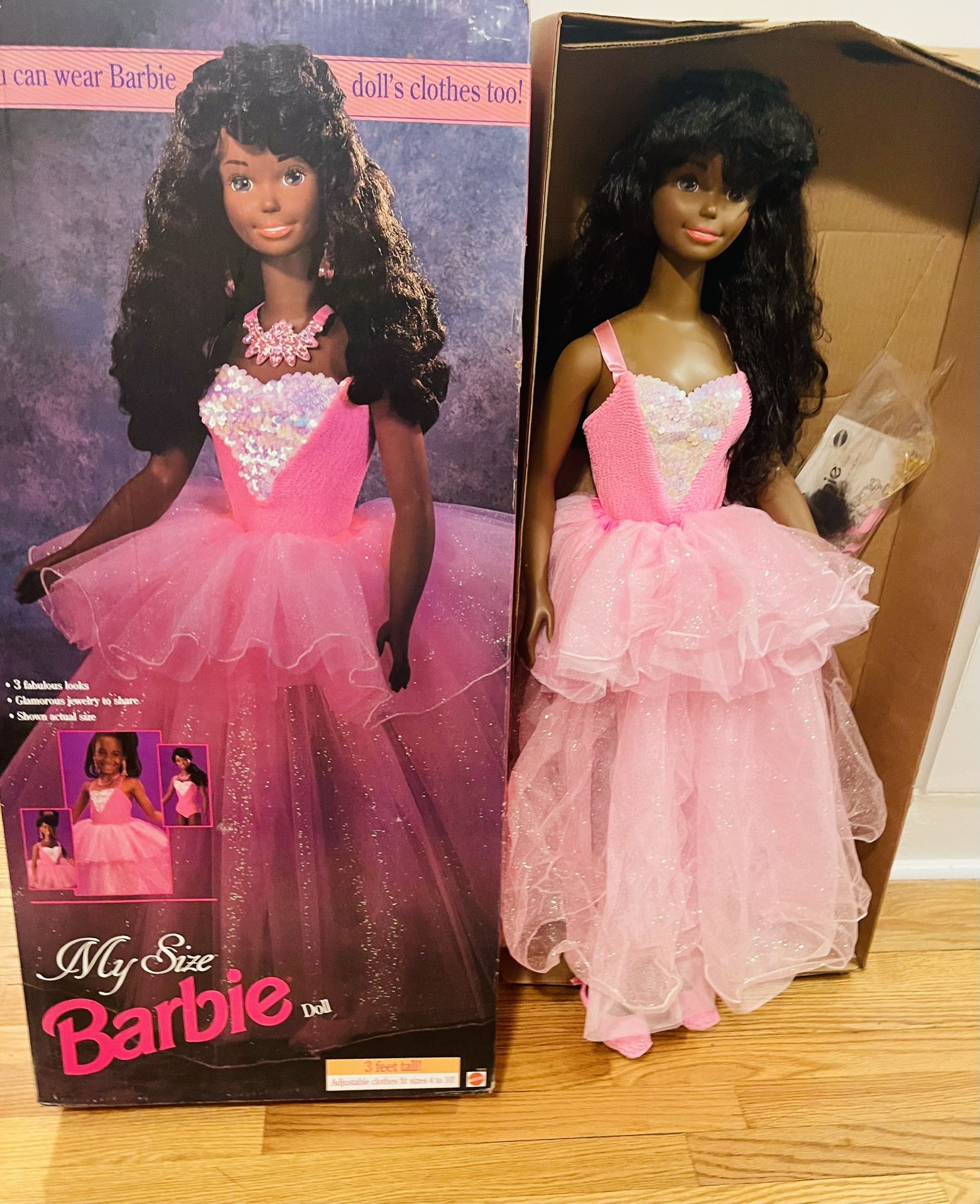 Vintage My Size Barbie African American Black Hair 3 Feet Doll 2517 Original Box