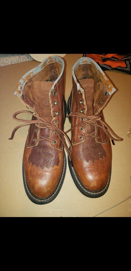 Ariat Brown Leather Lace Up Boots Work Roper Kiltie Ranch 31080