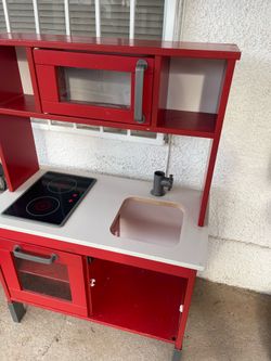 kitchen play set with food and dishes