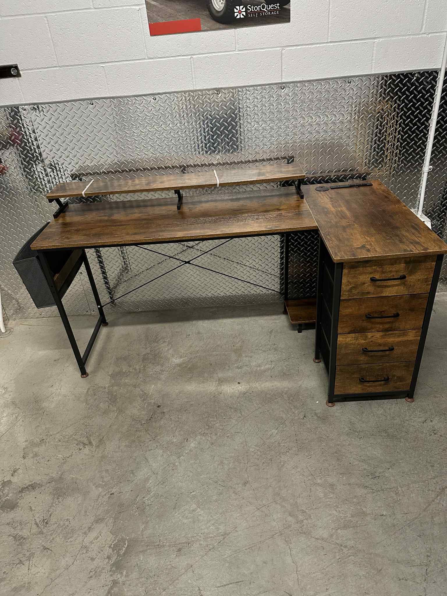 Chestnut L-Shaped Desk With Drawers