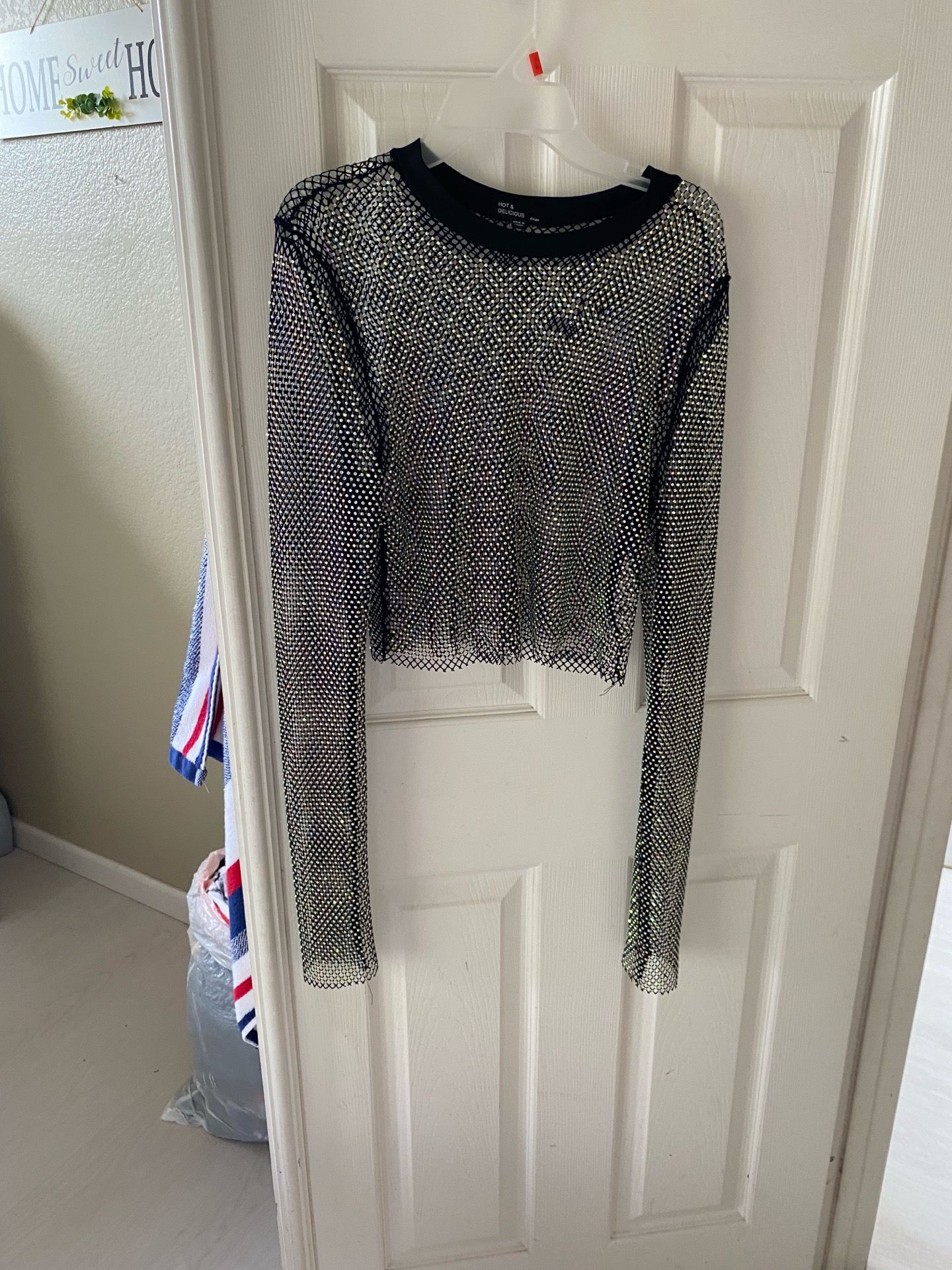 Mesh rhinestone blouse