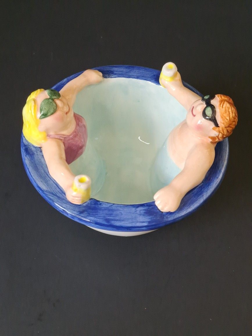 Lotus 1995 Chip and Dip Bowl Set Swimming Pool Party Hot Tub Ceramic