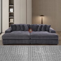 Oversized Corduroy Sleep Sofa Bed, Double Chaise Modular Sectional Couch