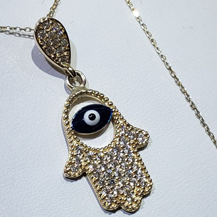 14 Gold Hamse Hand Good Luck Eye Pendant Shain Ser Valentine Gift