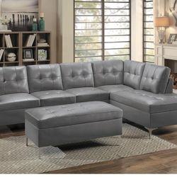Brand New Grey, Brown, Or Black Leather Sectional + Ottoman