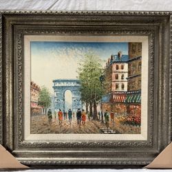 Paris~ Hand-Painted Oil Painting Wooden Frame 37” x 33”