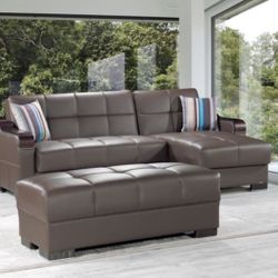 BROWN SECTIONAL SOFA BED WITH STORAGE - OTTOMAN SOLD SEPARATELY