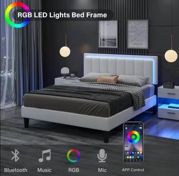 White LED Bed Frame size Queen