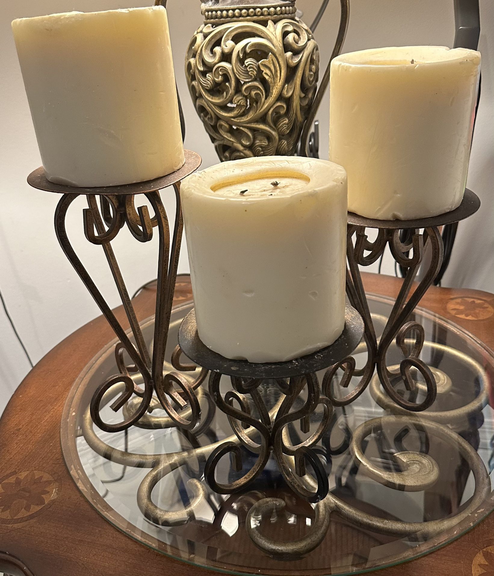 3 Candle Holders With Candles 
