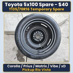 Toyota 5 Lug Spare Tire T135/70R16 on 16x4 Steel Wheel, 5x100