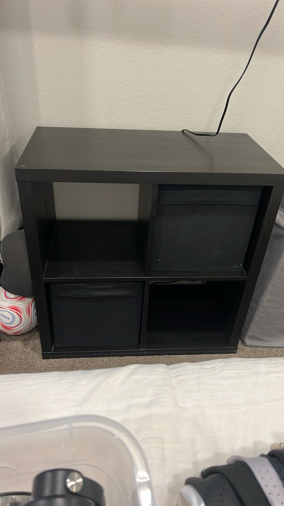 Black 4-Cube Storage Shelf with Fabric Bins