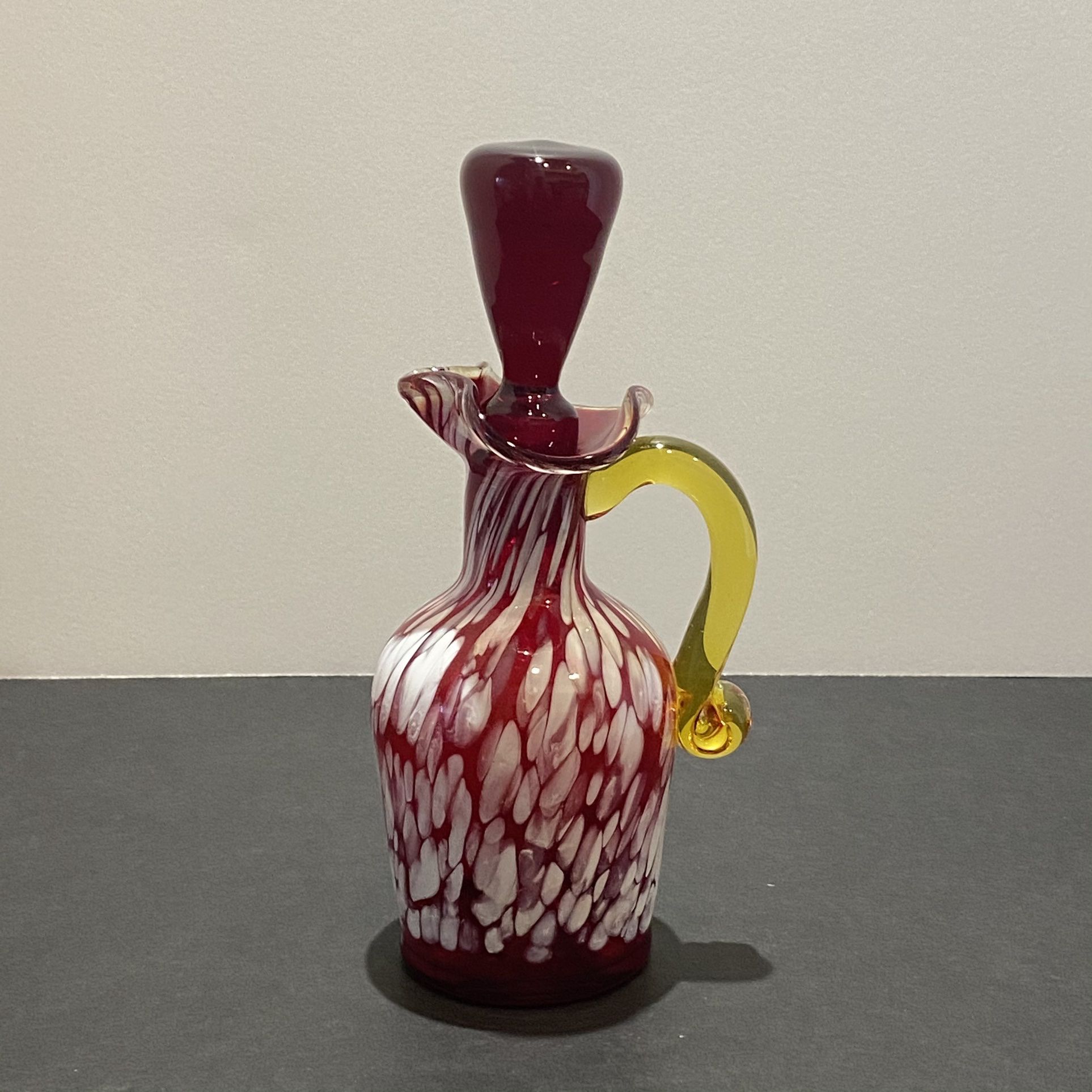 Fenton Hand Blown Red White Speckled Glass Pitcher with Pontil