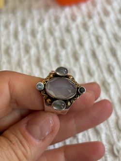Sajen Blue chalcedony multi stone cocktail ring silver 18 k gold