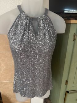 INC International Concepts Petite Silver Sequin Halter Top Petite Small