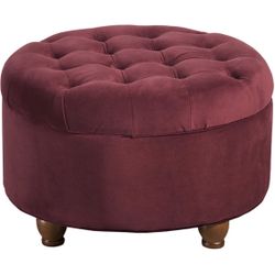 Homepop Home Decor Large Button Tufted Velvet Round Storage Ottoman  with Storage for Living Room & Bedroom, 