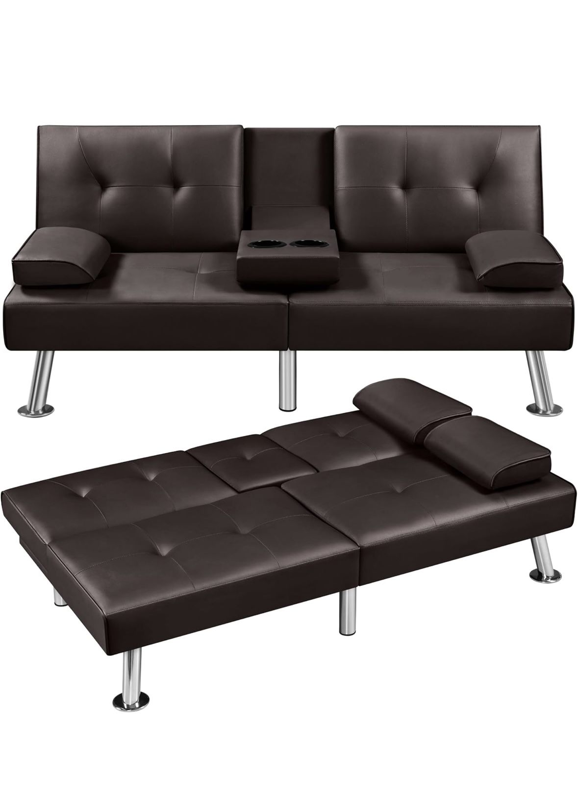 Brand New Convertible Sofa Adjustable Couch Sleeper Modern Faux Leather