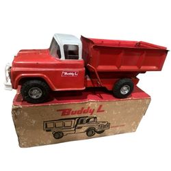 Buddy L red heavy duty dump truck w/ white grill & OG box