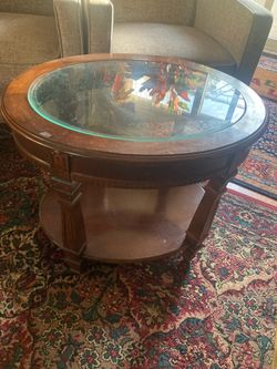 Wood and glass small table, side table, coffee table