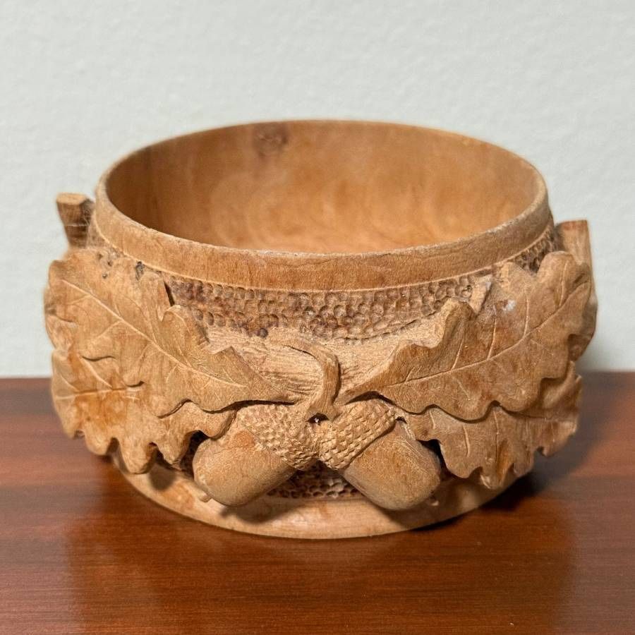 Wood Symphony Gallery Decorative Small Hand Made Carved Trinket Bowl Acorn Box By Nairi Safaryan