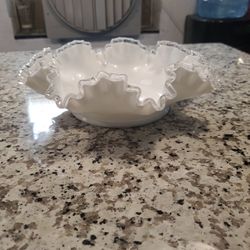 Fenton 12 inch bowl ruffled Milk Glass Bowl