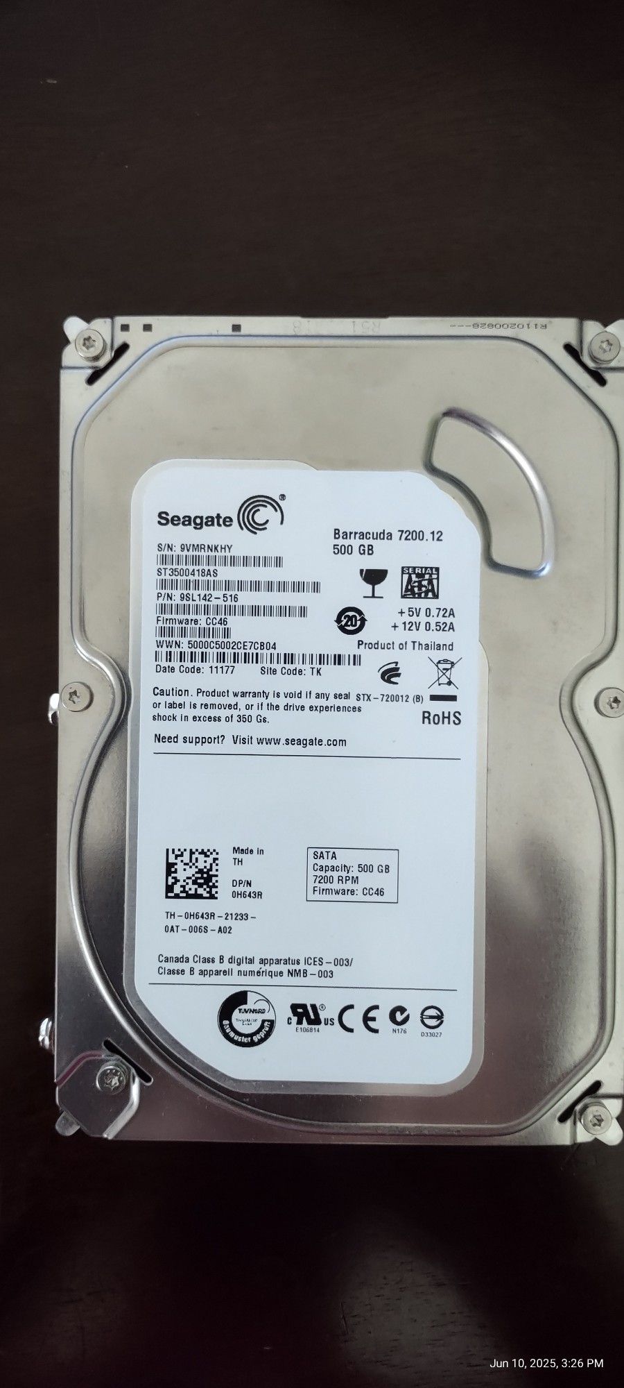 Desktop Hard Drive 500gb