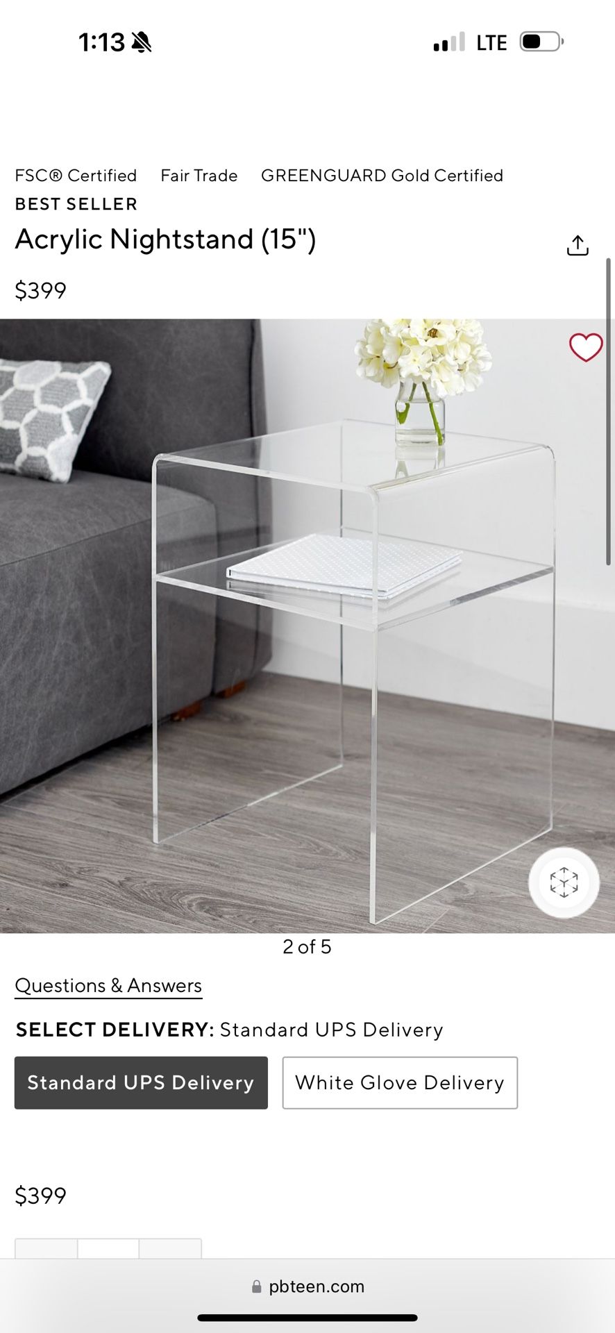 Pottery Barn Teen Acrylic Night Table