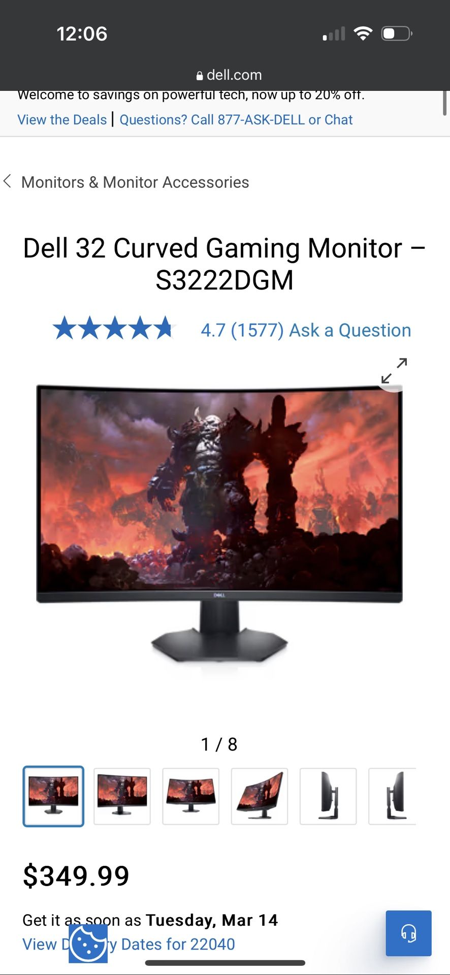 Dell 32 inch Gaming Curved Monitor Open Box