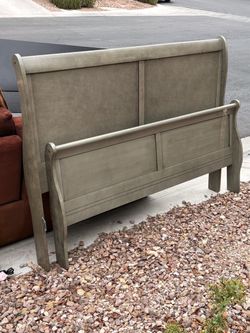 Gray Wood Sleigh Bed Headboard and Footboard